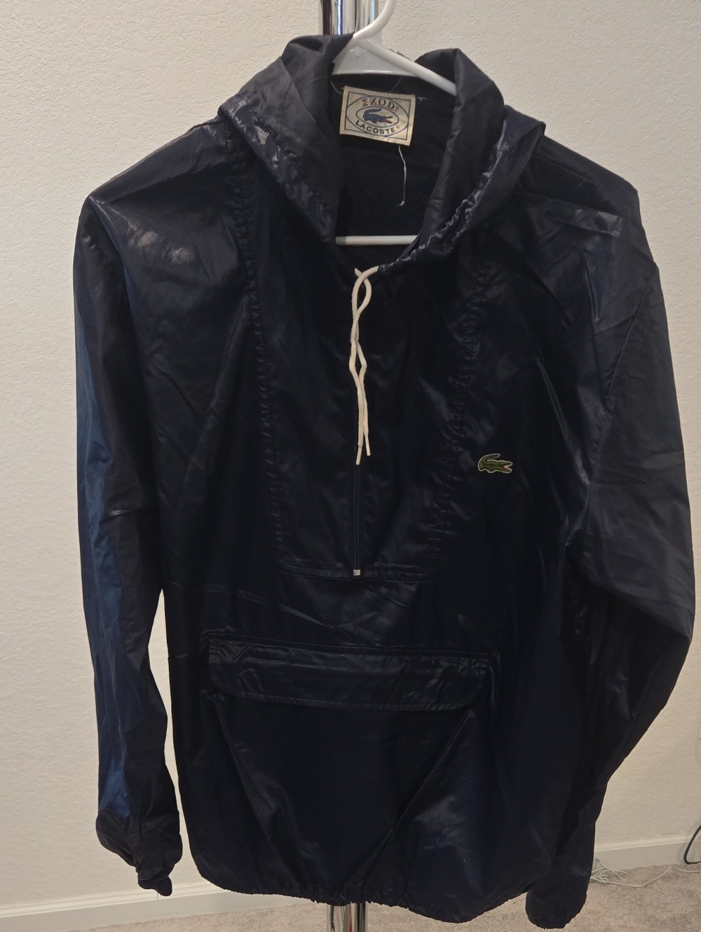 Vintage LACOSTE Navy Blue Half-Zip Packable Nylon Windbreaker Jacket Size M